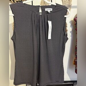 Calvin Klein Black and White Patterned Sleeveless Blouse
